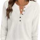 ANRABESS Women's Long Sleeve Waffle Knit Shirts Dressy Casual Loose Button Up V Neck Henley Tops 2026 Fall Basic Tee Blouse (X-Large, Beige)