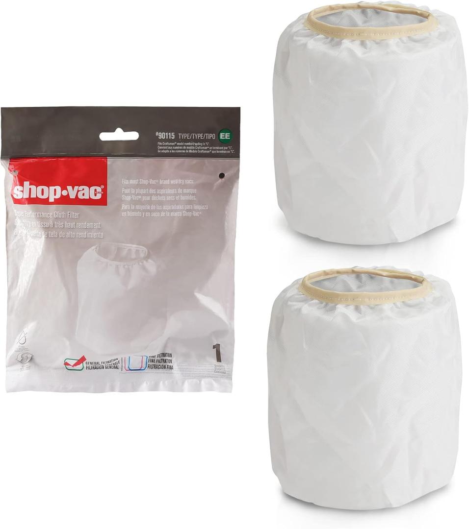 Shop-Vac 90115 Dacron Cloth Filter Replacements for Most Shop-Vac Wet/Dry Vacuum Cleaners 5 Gallon and Above, 9011500, 2 Pack