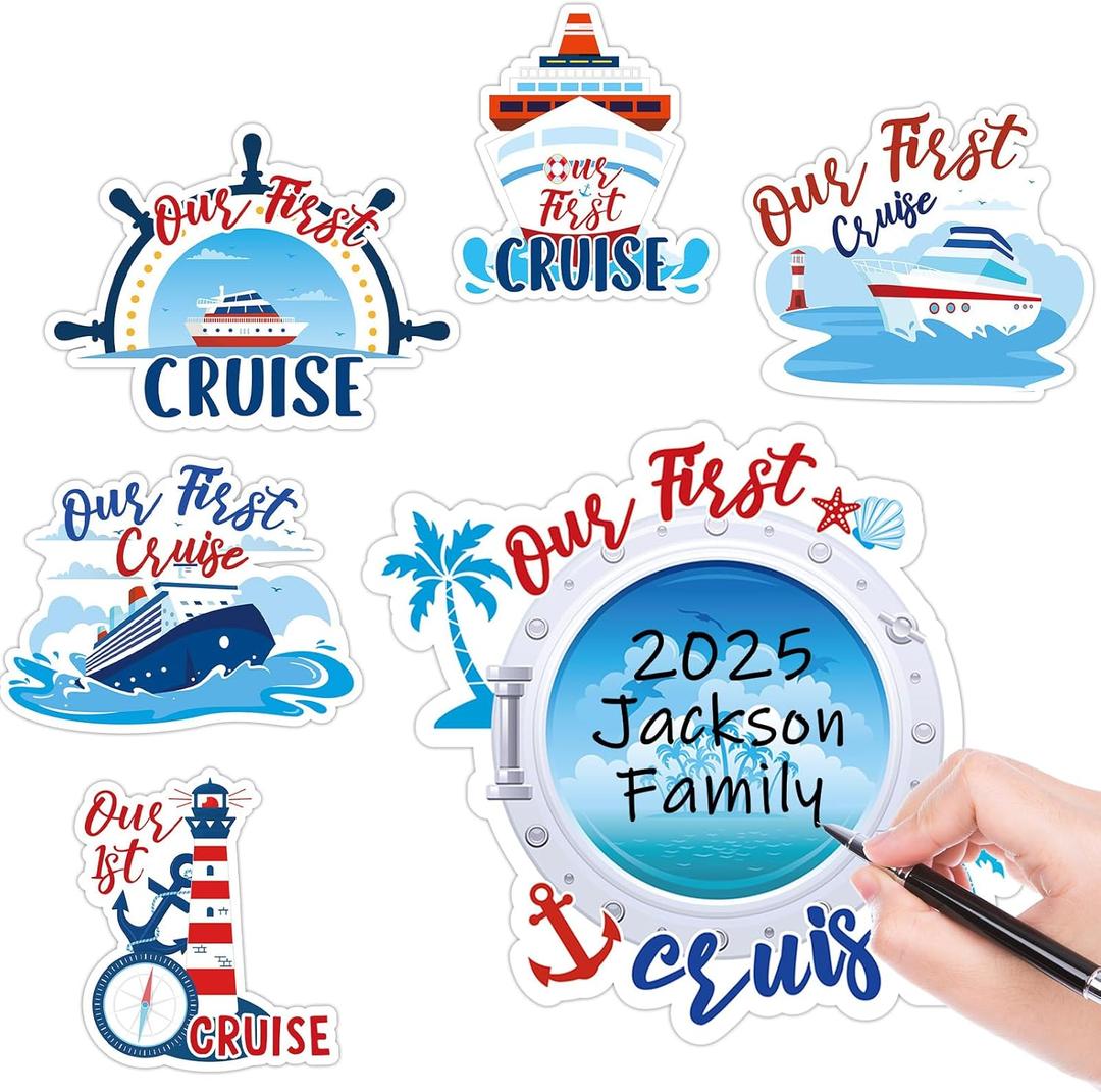 Gisgfim 6PCS Large Cruise Door Decorations - First Cruise Magnets, Ship Anchor and Refrigerator Magnets, Cabin Signs Decor Supplies Favors