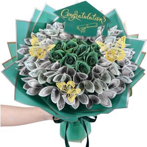 Gilprop 127 Pcs Graduation Gifts Money Flower Bouquet Class of 2026 Money Gift Ideas for Women Girl Boy Him Daughter Son DIY Bouquets Filled with Folded Bills for College Middle High School(Green)