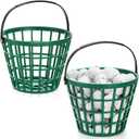Bekith 2 Pack Plastic Golf Ball Basket, Golfball Container Ball Bucket with Handle, Holds 40-50 Balls, Green