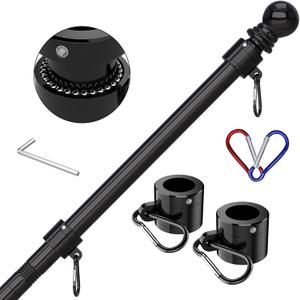 ZMTECH 6 FT Thicken Stainless Steel Flag Pole Without Bracket for Outside House, Residential or Commerical, 1 Inch Tangle Free Flag Pole Kit for Porch/Boat/Car/Truck (Without Bracket, Black)