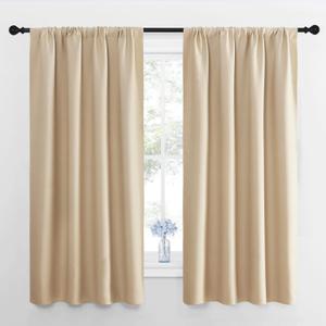 NICETOWN Room Darkening Curtains for Bedroom - Triple Weave Home Decoration Thermal Insulated Solid Window Drapes (Set of 2 Panels, 42 x 63 Inch, Biscotti Beige)