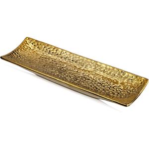 Hollyone Plant Tray Saucer Decor Gold Metal Ceramic 16inch Rectangular Planter Pot Wire-Drawing Plant Saucer Tray Rectangular Indoor Outdoor Plant Flower Decorative Trays for Pots