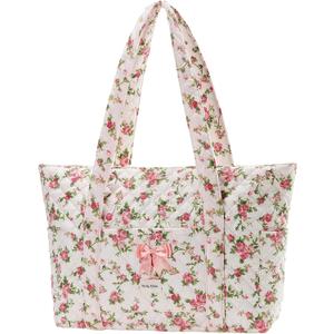 Molly Moon Floral Quilted Tote Bag for Women, Rose Tote Bag with Zipper, Quilted Cotton Shoulder Bag for Women, Pink Floral Bag for Travel, Daily, Women's Gifts for Sister Teachers
