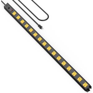 HHSOET 16 Outlet Long Power Strip, 4FT Heavy Duty Power Strip with 4800J Surge Protection, 20a Mountable Wide-Spaced Outlets for Home, Office, Garage & Workshop - ETL Certified (Yellow)