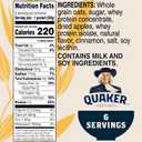 Quaker Protein Instant Oatmeal, Apple Cinnamon, 12g Protein per Serving, Whole Grains, No Artificial Flavors, No Added Colors, 2.11 oz Packets, (6 Pack) (EXP 09/30/26)