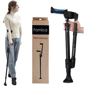 FlexiCrutch for Adult (x1 Unit, Open Cuff) - Red Dot Design Award Winner, Portable Mobility Aid for Seniors, Post-Surgery, Injury Recovery, Adjustable Ergonomic Handles, Cuff, Height, Foldable, Lightweight and Non-slip Forearm Crutches