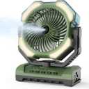 Camping Misting Fan - Portable Rechargeable Fan with 9oz Tank, Light, Hook - Battery Power 120H MAX Working, Fast Cooling, 4 Speed, Timer, Sleep Mode, for Outdoor, Travel, Patios, Beach (Green)