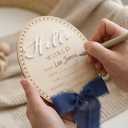 Baby Announcement Sign 6.5 Inch Wooden Hello World Newborn Welcome Sign Birth Name Plaques for Photo Props Shower Hospital Nursery (Midnight Blue)