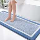 OLANLY Bathroom Rugs 59x24, Extra Soft and Absorbent Microfiber Bath Mat, Non-Slip, Machine Washable, Quick Dry Shaggy Bath Carpet, Suitable for Bathroom Floor, Tub, Shower (Long, Blue) (59" x 24", Blue and White)