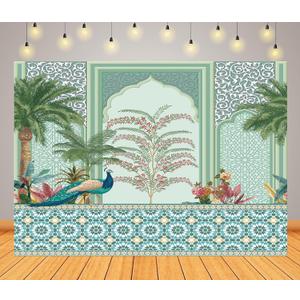 BELECO 10x8ft Fabric Traditional Moroccan Decorative Backdrop Mughal Garden Arch Peacock Dates Tree Plant Botanical Background for Party Decorations Wedding Banner Photoshoot Studio Props Wallpaper
