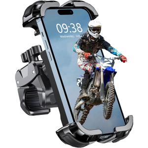 Motorcycle Phone Mount, Upgrade Bike Phone Mount [1s Lock][Secure Protection], 360 Rotatable Phone Holder for Mountain Bike/ATV/Scooter Handlebar Stand, Compatible with iPhone/Samsung 4.7-6.7" (Black)