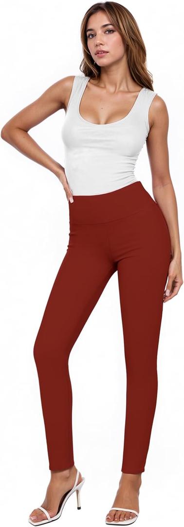 Hybrid & Company Women Stretch Skinny Dress Pants Nylon Ponte Pull On Office Leggings Trousers (Red)