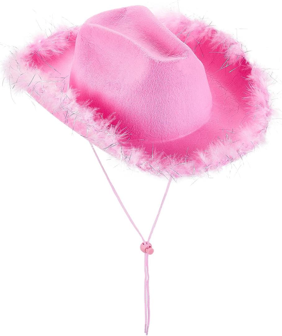 MBMSHEGH Cowgirl Hat Cowboy Hats for Women Fluffy Feather Brim Cowboy Hat for Bachelorette,Cosplay Fancy Dress Dress-up Party (One Size)
