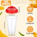 LemonRoad 100 Pack 16 oz Clear Plastic Cups with Strawless Sip Lids Disposable Halloween Party Coffee Cups with Rainbow Colors Sip Lids in 5 Colors Hot Cold Drink Tumblers for Iced Coffee Smoothies