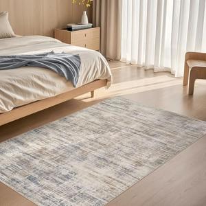 UERMEI 3x5 Washable Entryway Area Rug: Neutral Abstract Small Floor Carpet Soft Low Pile Non Slip Indoor Door Mat for Kitchen Hallway, Stain Resistant for Pets and Kids Room Brown