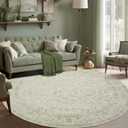 Kitchen Living Room Bedroom Dining Room 5' Round Vintage Rug Indoor Floor Cover Floral Print Sage Green Circle Rug 5' Round