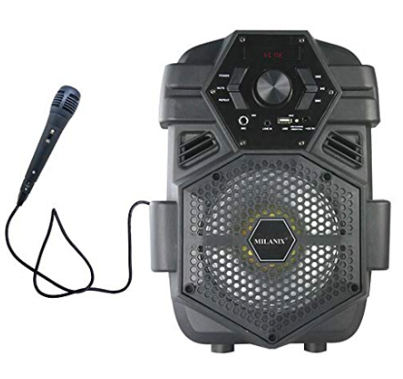 Milanix MX3 Portable Party Speaker = Strong Bass, Rechargable Battery, FM Radio , 1 Microphone
