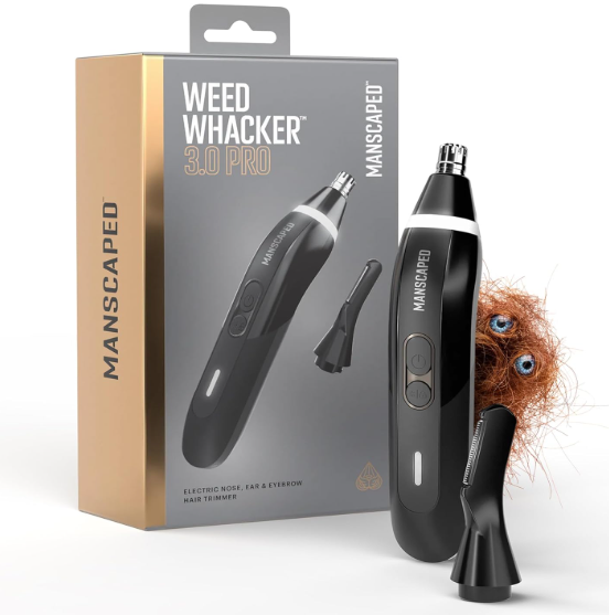 MANSCAPED® Weed Whacker® 3.0 PRO - Men's Electric Nose, Ear & Eyebrow Hair Trimmer – SkinSafe® Dual-Head System, LED Spotlight, Waterproof, Rechargeable, Travel Lock, Eyebrow Comb Attachment
