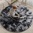EVOIONOS ‌Tie-Dye Dark Grey Round Rug for Bedroom, 4x4 Ft Fluffy Soft Circle Area Rugs for Living Room, Plush Shaggy Circular Carpet for Indoor Floor Bedside Kids Nursery, Home Decor Aesthetic