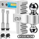 Aircraft Aluminum Adjustable Trailer Hitch for 2 Inch Receiver, Tow Dual Ball 2'' & 2-5/16'' Towing Weight 12,500 LBS, 6'' Drop/Rise, Lightweight/Anti Rust Anti Rattle, Bulletproof Lock Pin