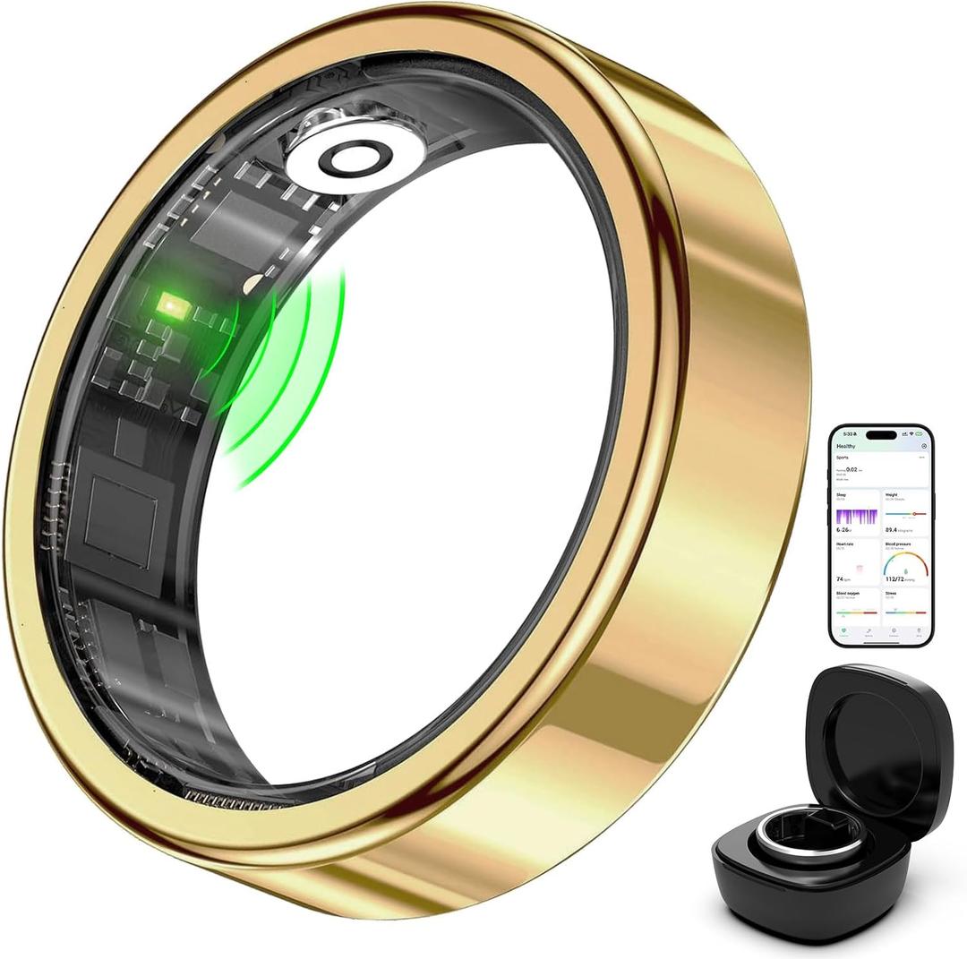 FitElf 3 Pro Smart Ring Fitness Tracker, Health Sleep Tracker, Blood Pressure, Heart Rate and Oxygen Monitor Ring for Women/Men, IP68, No Subscription, 10-Day Battery Life (Gold 10)