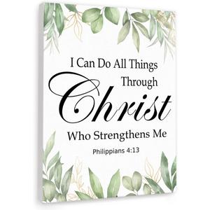 Gwisml I Can Do All Things Through Christ Inspirational Bible Verse Canvas Wall Art,Philippians 4:13 Motivational Scripture Print Painting Artwork for Christian Home Office Bible Verse Wall Decor, 14.8"L x 11.3"W