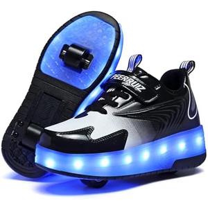 Ehauuo Unisex Roller Shoes Kids Sparkling Wheels Shoes Girls Light up Roller Skates Sneakers Boys Rechargeable Flashing Sneakers for Gift Size 29