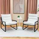 Plush Modern Accent Chair Set of 2 or Single Comfy Chair for Bedroom  Ergonomic Lounge Chair with Stylish Upholstery, Space-Saving Design & Easy Assembly White
