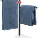 Hand Towel Holder, F-Shape Hand Towel Stand with Marble Base, Stainless Steel Swivel Hand Towel Rack Bar Standing for Bathroom Kitchen Countertop, 2 Arms (Chrome Finish)