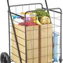 Whitmor Extra Large Utility Foldable Shopping Cart with Wheels, 100 Lb Capacity, Heavy Duty Grocery Cart with Steel Frame, Foam Handle, Rolling Collapsible Utility Trolley for Grocery, Laundry, Black