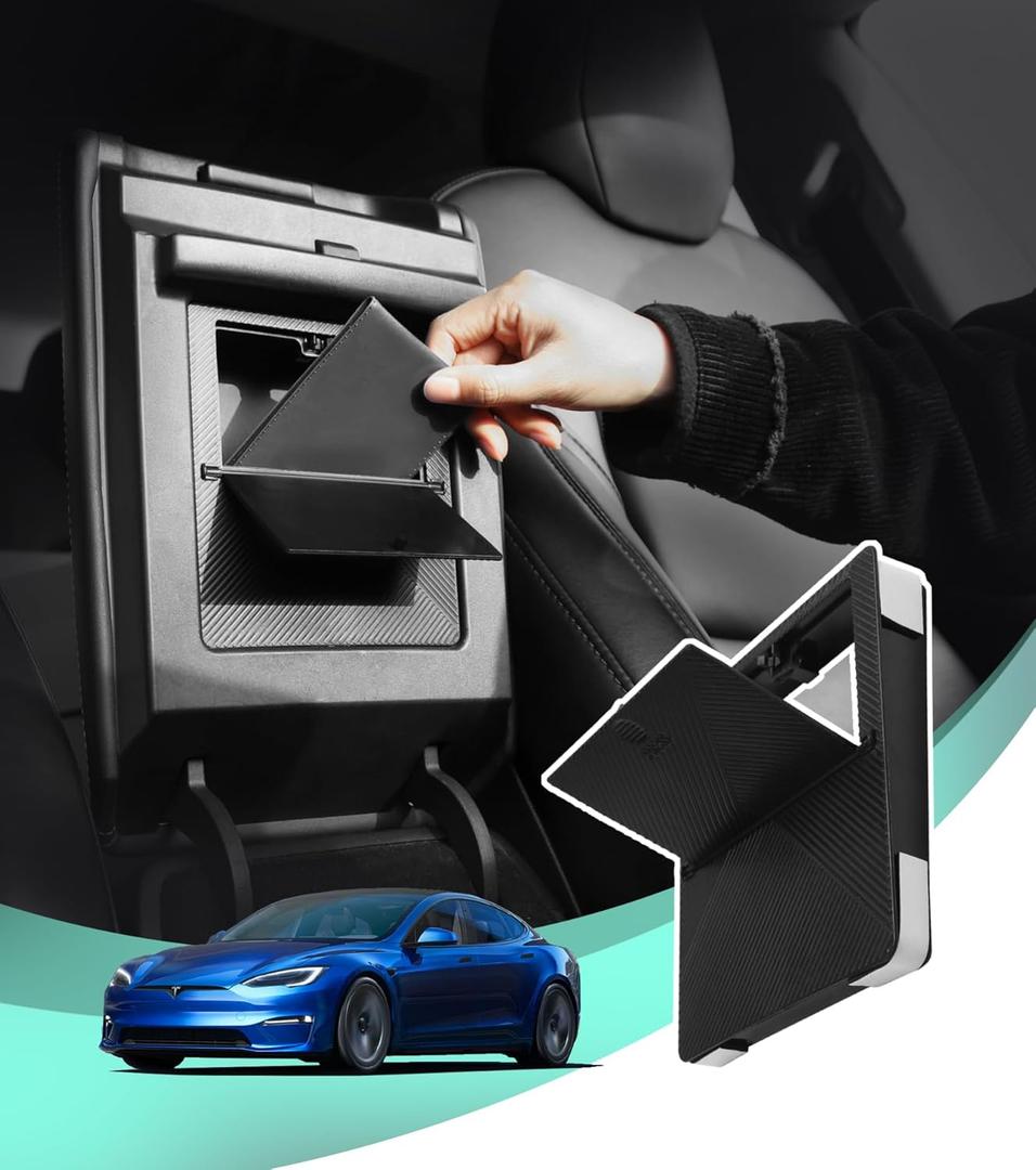 PM Auto Center Console Organizer Tray Storage Box with USB & Type-C for 2021 2022 2023 2024 Tesla Model y and Model 3 Accessories,Car Organizers and Storage ABS Material Glasses,Credit Cards