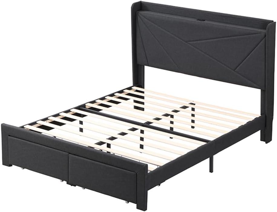 William's Home Furnishing Noax Full Bed Frame - Modern Gray Upholstered Bed with Sturdy Support, No Box Spring Needed