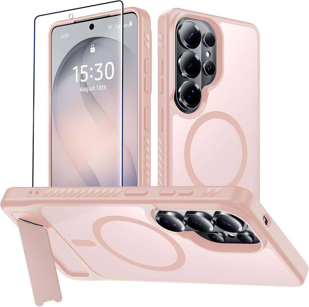 2 x For Samsung Galaxy S26 Ultra Case with Kickstand,1*Screen Protector,[Compatible with Magsafe]Translucent Matte Military-Grade Protection,Magnetic Phone Case for Samsung Galaxy S26 Ultra,6.9"-Pink