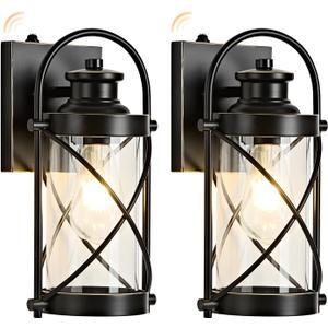 Dusk to Dawn Outdoor Wall Lights Fixtures, Waterproof Exterior Lighting Fixtures with Photocell Sensor,Vintage Black-Bronze Metal Cage Lantern Outside Lights for Porch Patio House Garage（2 Pack）