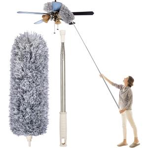 Dusters for Cleaning High Ceiling Fan, Newliton Microfiber Feather Duster with 30'' to 100'' Telescoping Extension Pole, Long Extendable Duster for Home Car Furniture Cobweb Gray