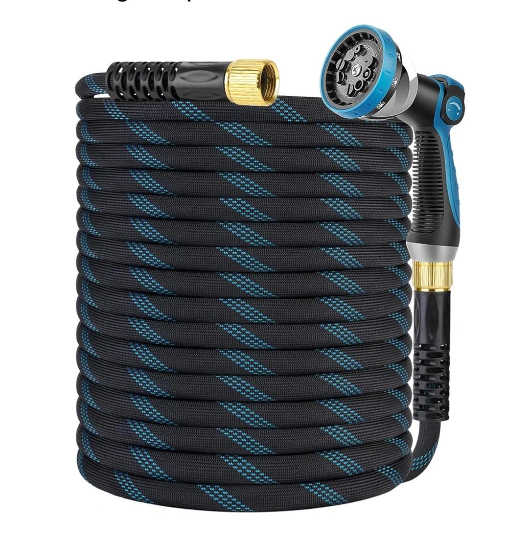 Non-Expanding Garden Hose 100 ft, Kink Free Flexible Water Hose with 10-Pattern Spray Nozzle, Lightweight Hose Pipe, Leak Proof, 3/4" Swivel Connectors, Super Fabric, Portable Storage Strap