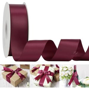 HUIHUANG 1-1/2 inch Double Face Satin Ribbon Maroon Ribbon Satin Wine Red Ribbons 50 Yards Roll for Gift Wrapping Bow Making Floral Bouquet Wedding Invitations Decor Party Favor Craft Supplies