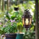 Ramadan Lantern Decorative Indoor & Outdoor, 13.6’’ Vintage Decorative Hanging Lanterns with Chian for Home Porch Patio Decor, Metal Christmas Moroccan Candle Holder Decorations (Amber)