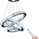 Dixun Dimmable LED Chandeliers Modern Ceiling Light Fixture 3 Rings Adjustable Stainless Steel Pendant Light Chandelier for Bedrooms Living Room