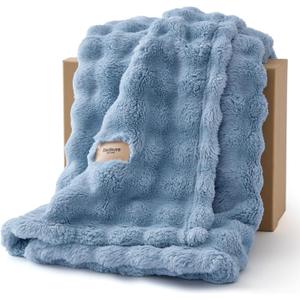Bedsure 3D Fleece Bubble Blanket for Couch - GentleSoft Blue Spring Throw Blanket for Sofa Bed Room Decor - Luxury Soft Cozy Gifts for Women Girls, Lightweight, All Seasons, Celestial Blue, 50"60"