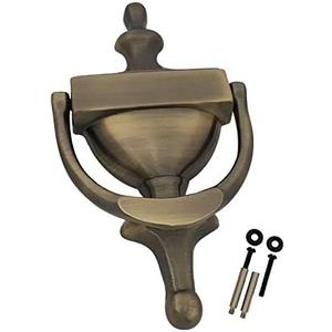 QCAA Solid Brass Door Knocker, 7", Antique Brass, Made in Taiwan, 1 Pack