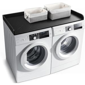 Washer Dryer Countertop with 2 Pack Storage Baskets, Wood Washer and Dryer Countertop with Non-Slip Pads/Edge Rails for Laundry Room Storage and Organization, 27.5" W x 54" L(Black Marble) (Countertop with Baskets)