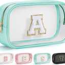 YOOLIFE Initial Clear Makeup Pouch, Clear Makeup Bag Cosmetic Travel Beach Toiletry Bag Travel Essentials Gifts for Women Teen Girlfriend Teacher Mom Valentines Gift for Women Teen Blue A
