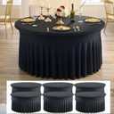 6 pk Black Spandex Round Tablecloth 72 in with Ruffled Skirt,Wrinkle Free High-Stretch 132 inch Fitted 6ft Table Cloths Round Elastic Spandex Table Covers 6ft for Party Banquet Graudation Dinning