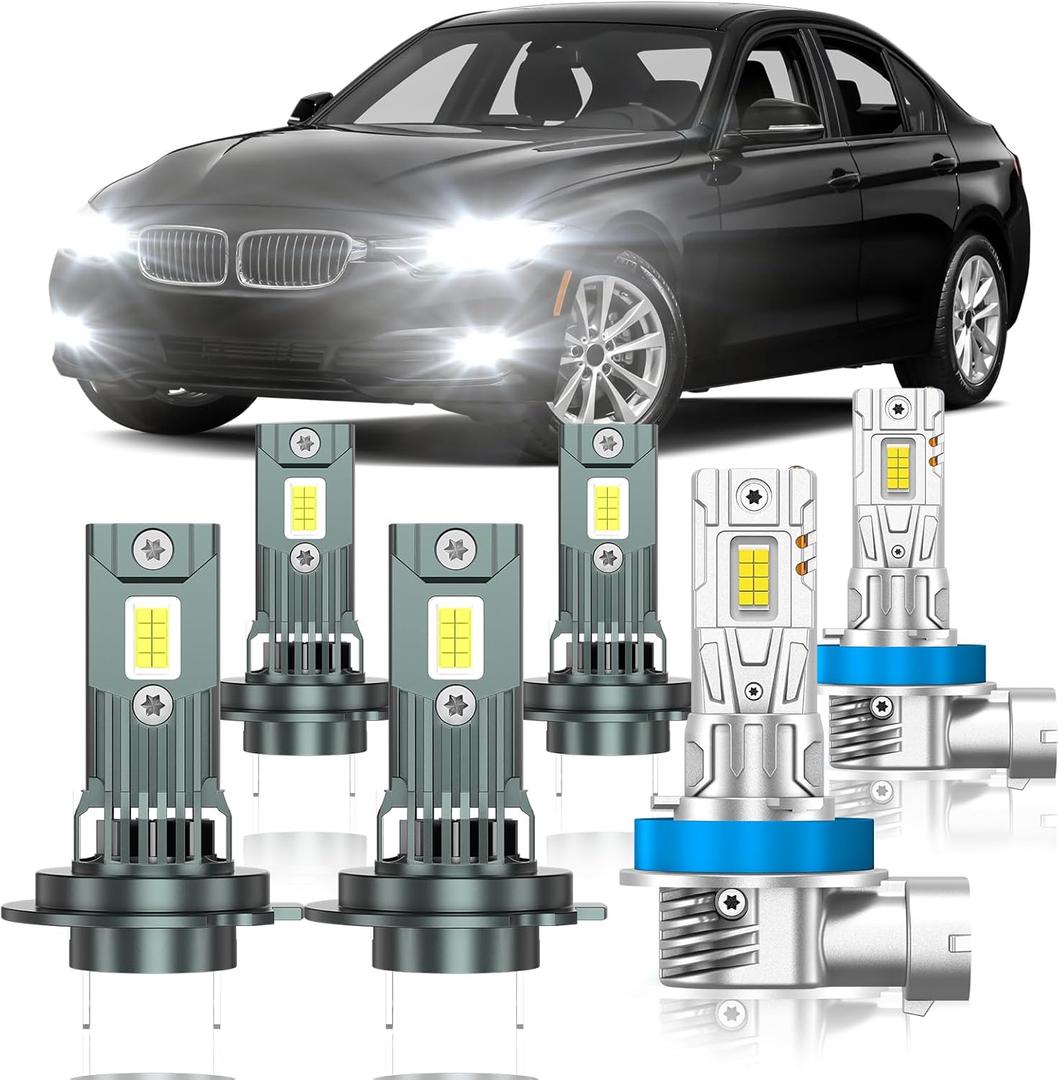 Compatible with BMW 328i 2007-2016 Fog Bulbs, High&Low Beam Fog Light Bulbs Combo, 800% Super Bright 6000K Cool White, Plug and Play, Pack of 6