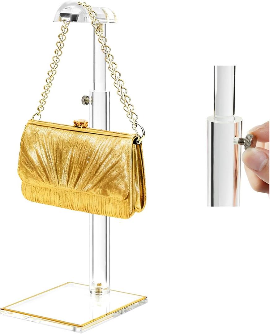 Purse Stands, Acrylic Purses Display Stand, 14-24 Height Adjustable Handbag Rack, Purse Organizer for Closet, Table Bag Hanging Stand for Closet Retail Vendor Commercial Store(PATENT PENDING) (1-Pack(Large))