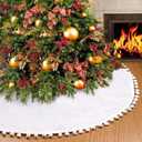 48 inch Large Christmas Tree Skirt White Burlap Double Layers Farmhouse Tree Skirt with Pom Pom Rustic Christmas Decorations