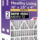 Filtrete 16x25x4(SlimFit), AC Furnace Air Filter, MPR 1550 DP, Healthy Living Ultra Allergen Deep Pleat, 2-Pack, Fits Lennox & Honeywell Devices (exact dimensions 15.5 x 24.5 x 3.75)